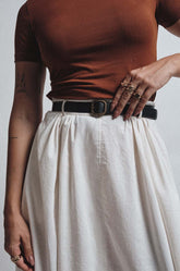 GATHER DETAILED MIDI SKIRT - WHITE